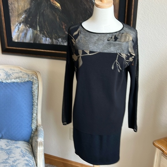 Lafayette 148 New York Black Gold Sweater Sheer Top Part Size P S/M - Picture 2 of 11